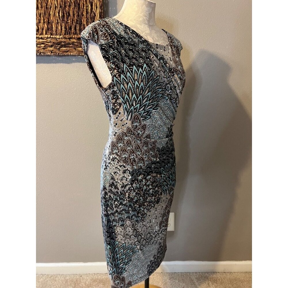 Connected Dress 8 Paisley Stretch Career Washable Black Gray Blue New - Picture 9 of 11